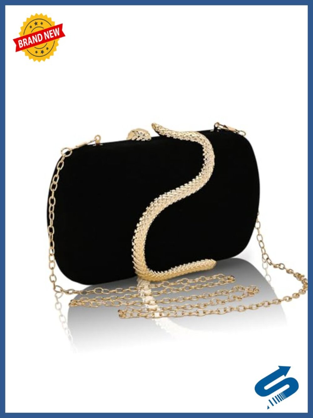 Velvet Evening Clutch Purse with Snake Accents Magnetic Lock Formal Bag